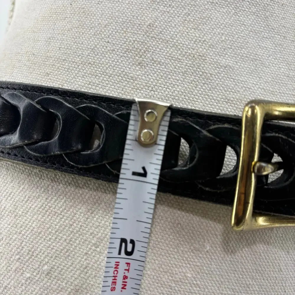 Men's Black Size 38 Genuine Leather Belt Casual Links Gold Buckle